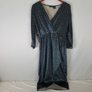 K by Kersh Dress Womens XL Velvet Polka Dot Wrap Front Long Sleeve Surplice Neck
